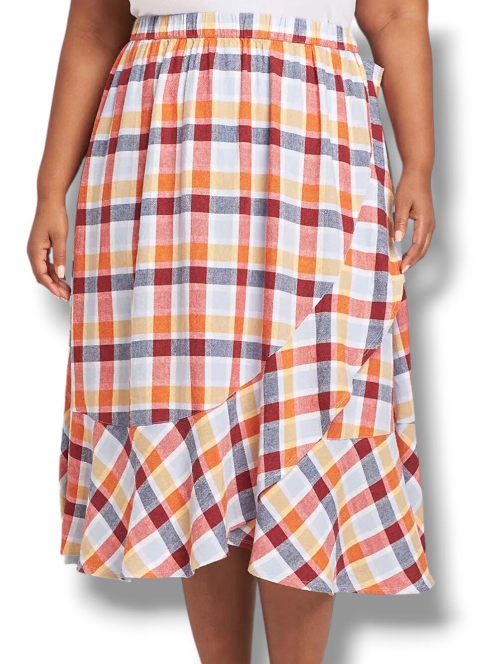 Laneβ Bryant Faux Wrap Plaid Maxi Skirt Linen Blend Plus Size 14 16 Colorful